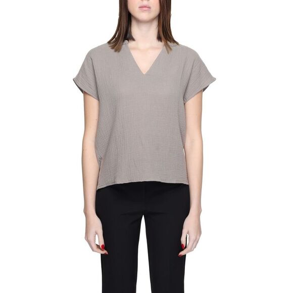 Jacqueline De Yong Gauze VNeck Top Relaxed Fit Women Gray Shirts